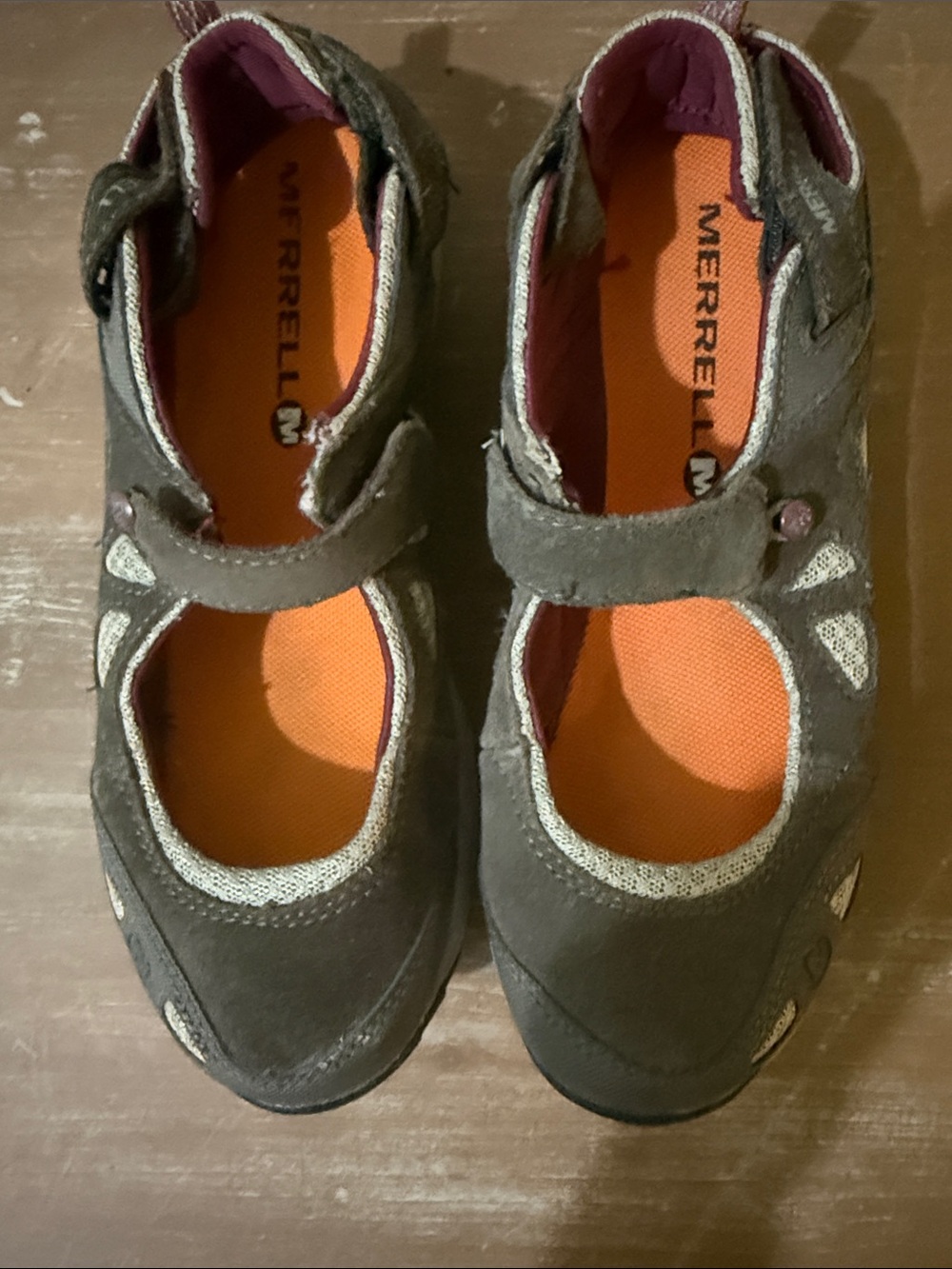 Merrell Olive Brown Mary Jane Sneakers with Orange Insole SZ 7